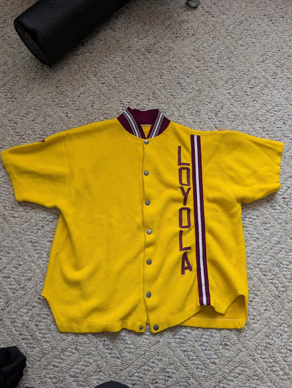 Vintage 90s Loyola Fleece Baseball Warmup Jersey Short Sleeve Snap Button Jacket